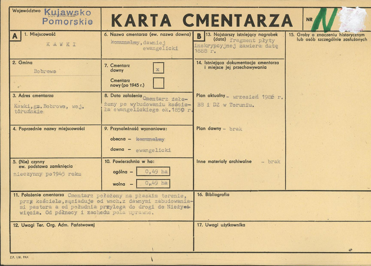 KC - Karta cmentarza, skan nr 1