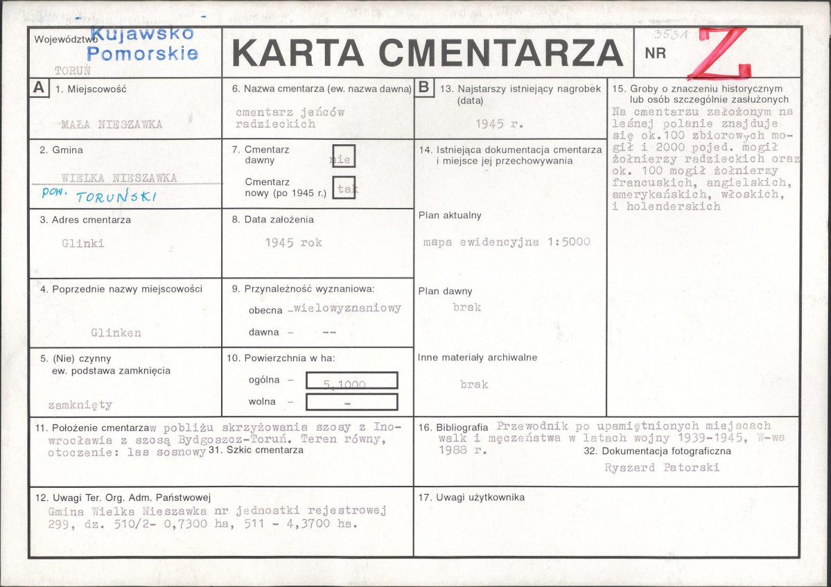 KC - Karta cmentarza, skan nr 1