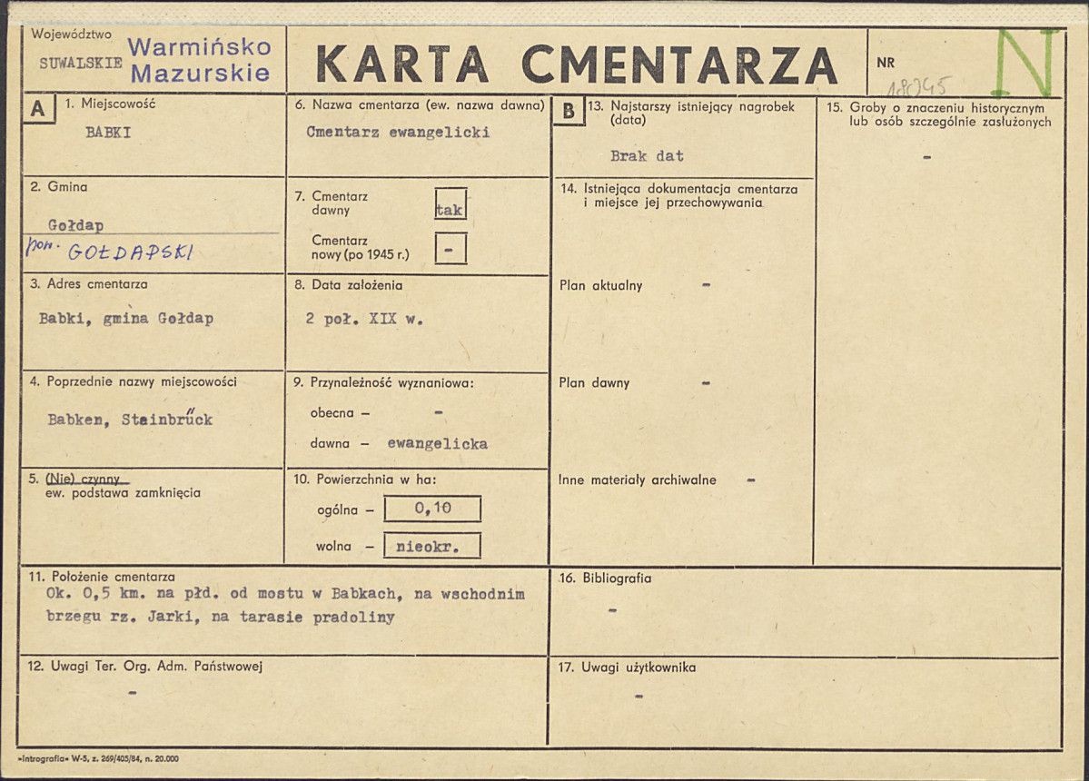 KC - Karta cmentarza, skan nr 1