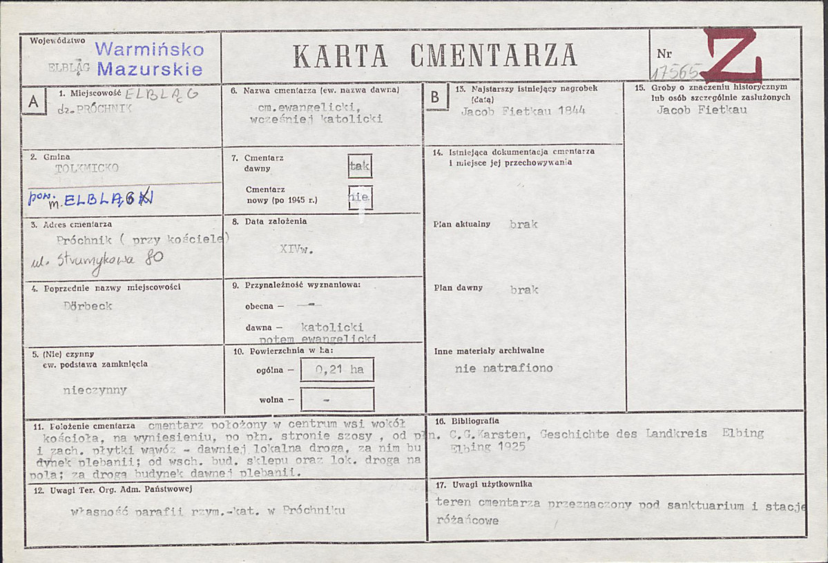 KC - Karta cmentarza, skan nr 1