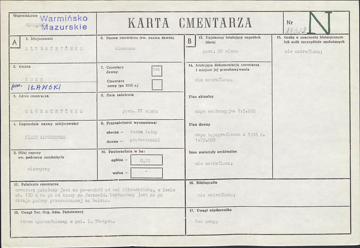 KC - Karta cmentarza, skan nr 1