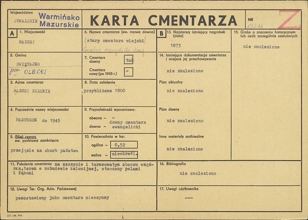 Karta cmentarza, skan nr 1