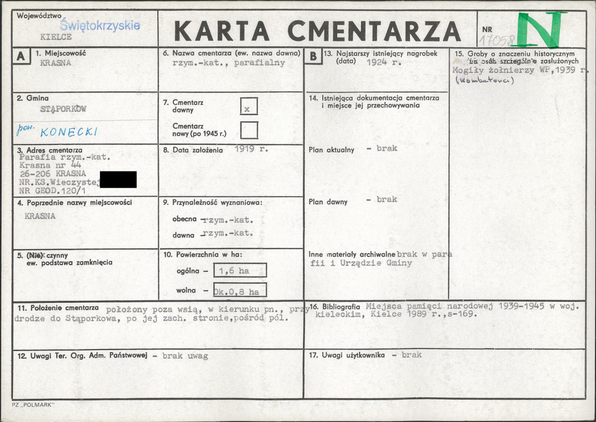 KC - Karta cmentarza, skan nr 1