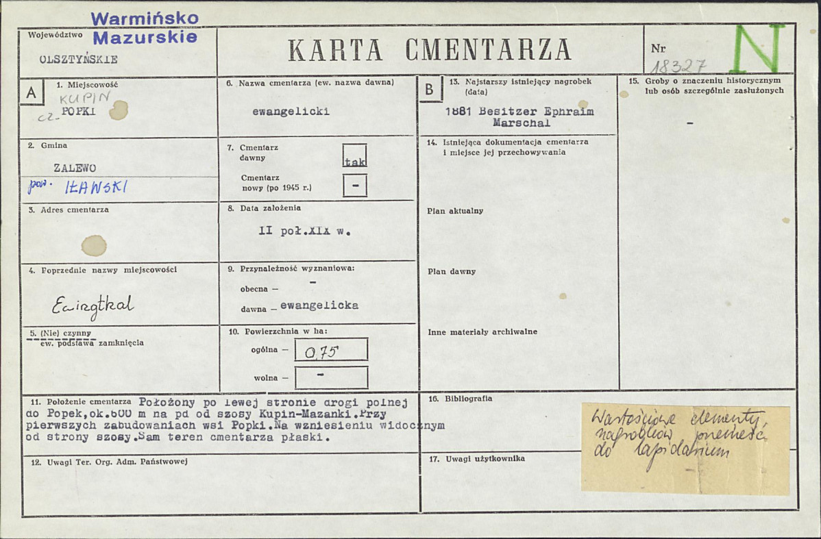 KC - Karta cmentarza, skan nr 1