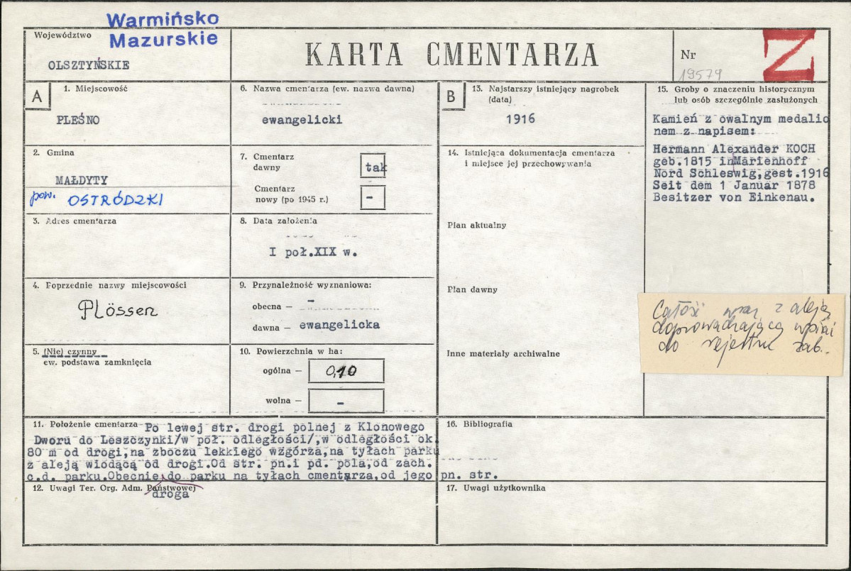 KC - Karta cmentarza, skan nr 1
