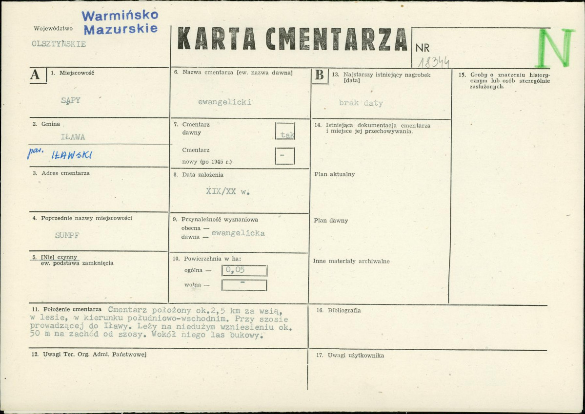 KC - Karta cmentarza, skan nr 1
