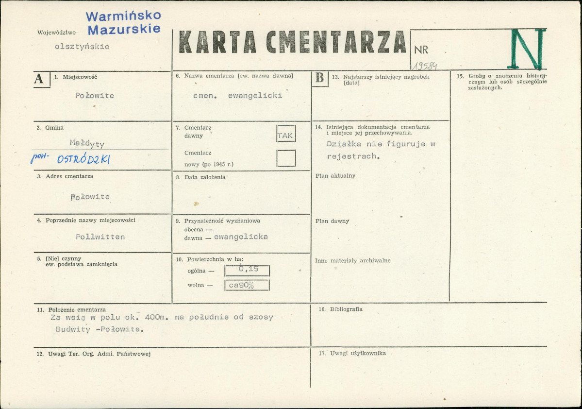 KC - Karta cmentarza, skan nr 1