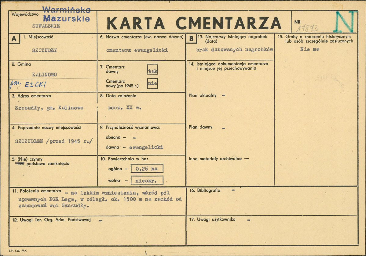 KC - Karta cmentarza, skan nr 1
