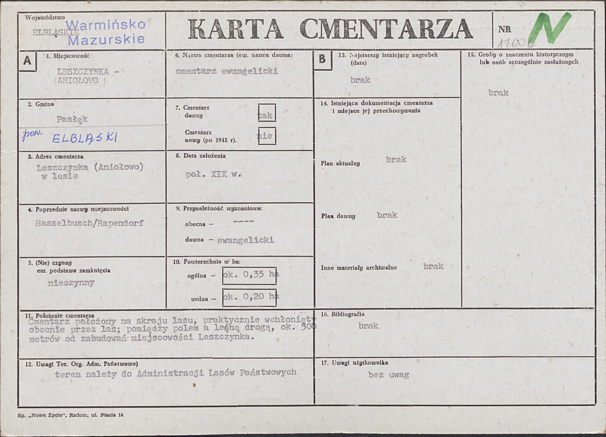 KC - Karta cmentarza, skan nr 1