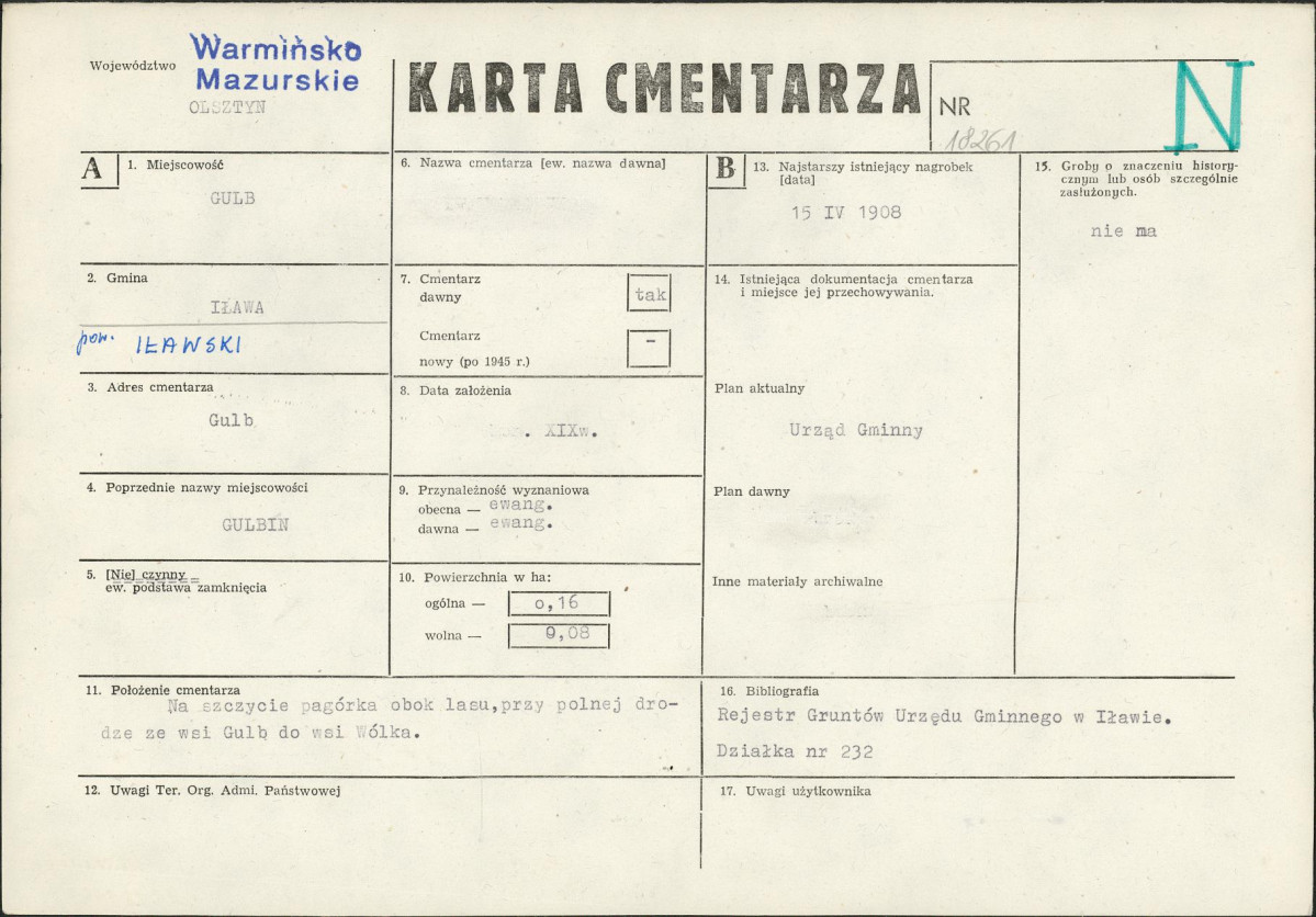 KC - Karta cmentarza, skan nr 1