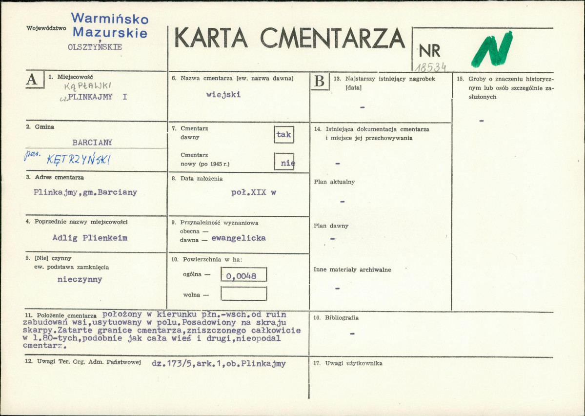 KC - Karta cmentarza, skan nr 1