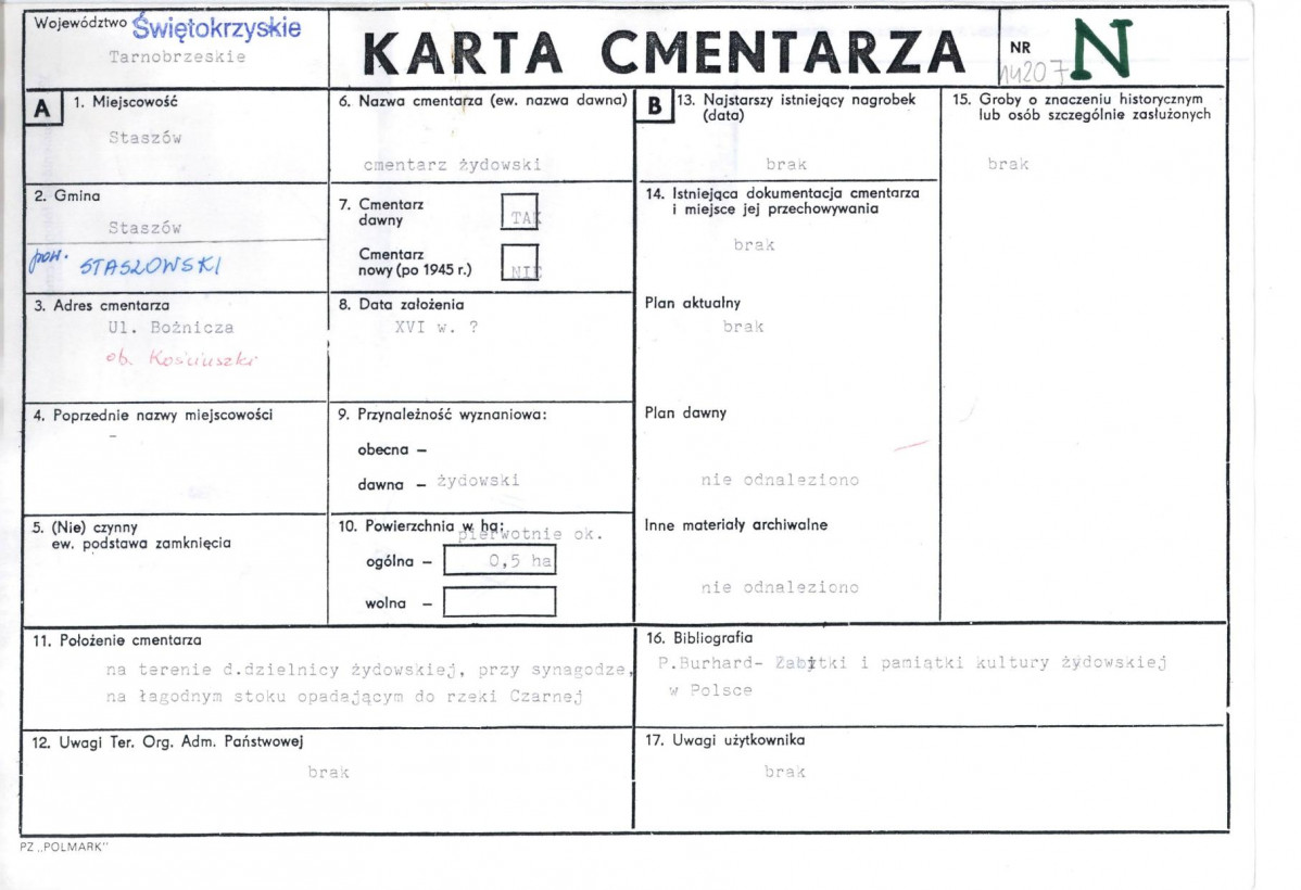 KC - Karta cmentarza, skan nr 1