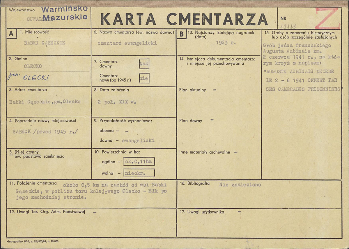 KC - Karta cmentarza, skan nr 1