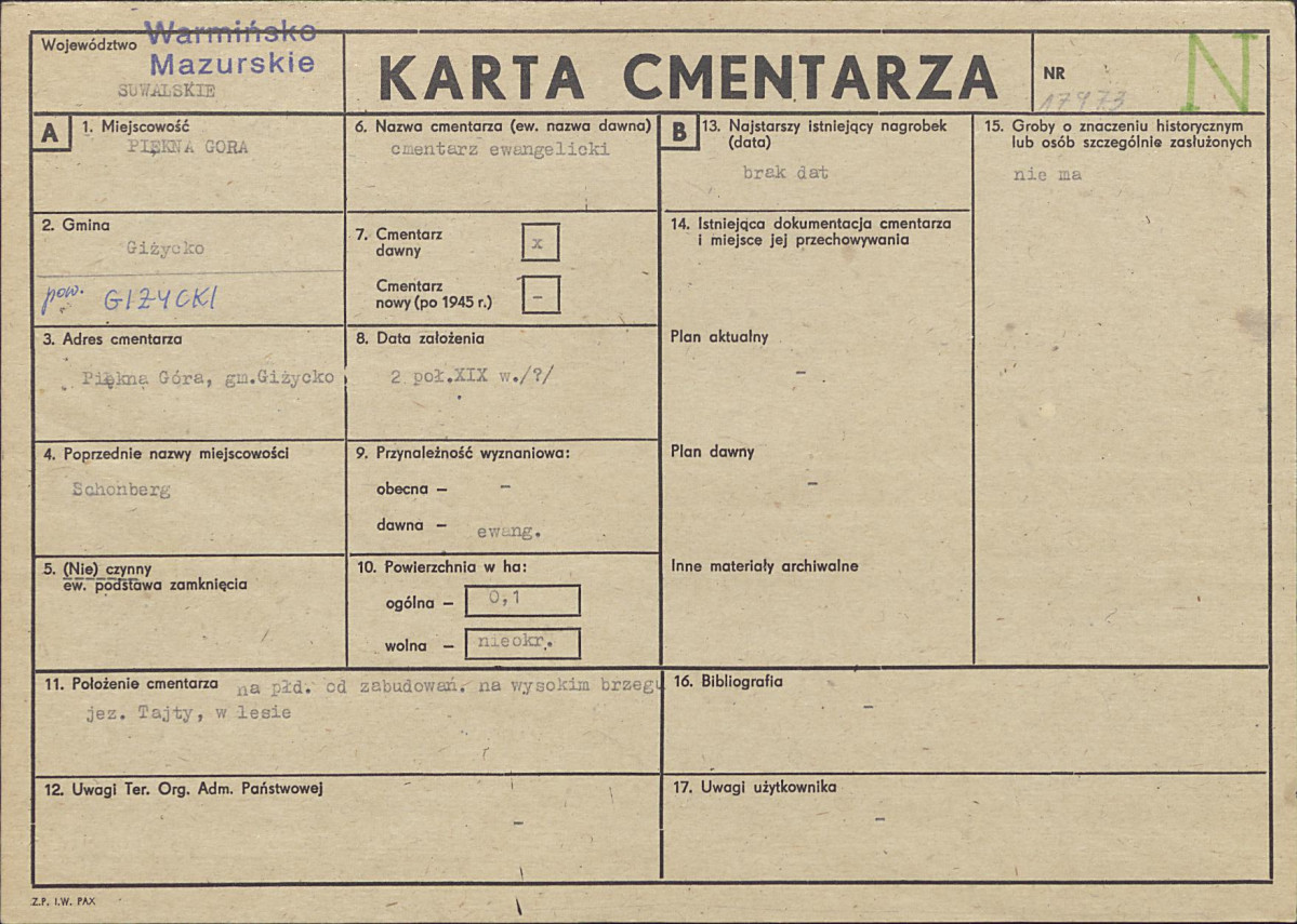 KC - Karta cmentarza, skan nr 1