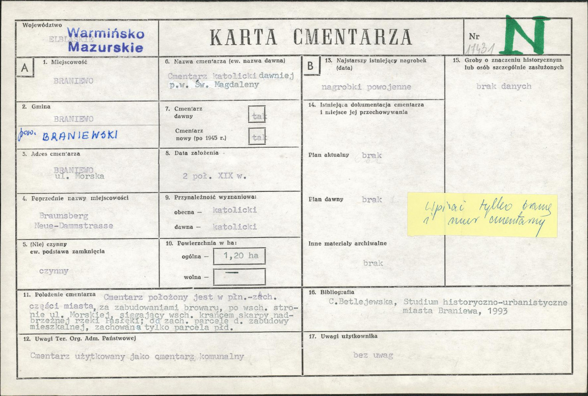 Karta cmentarza, skan nr 1