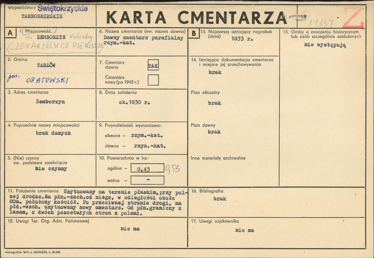 KC - Karta cmentarza, skan nr 1