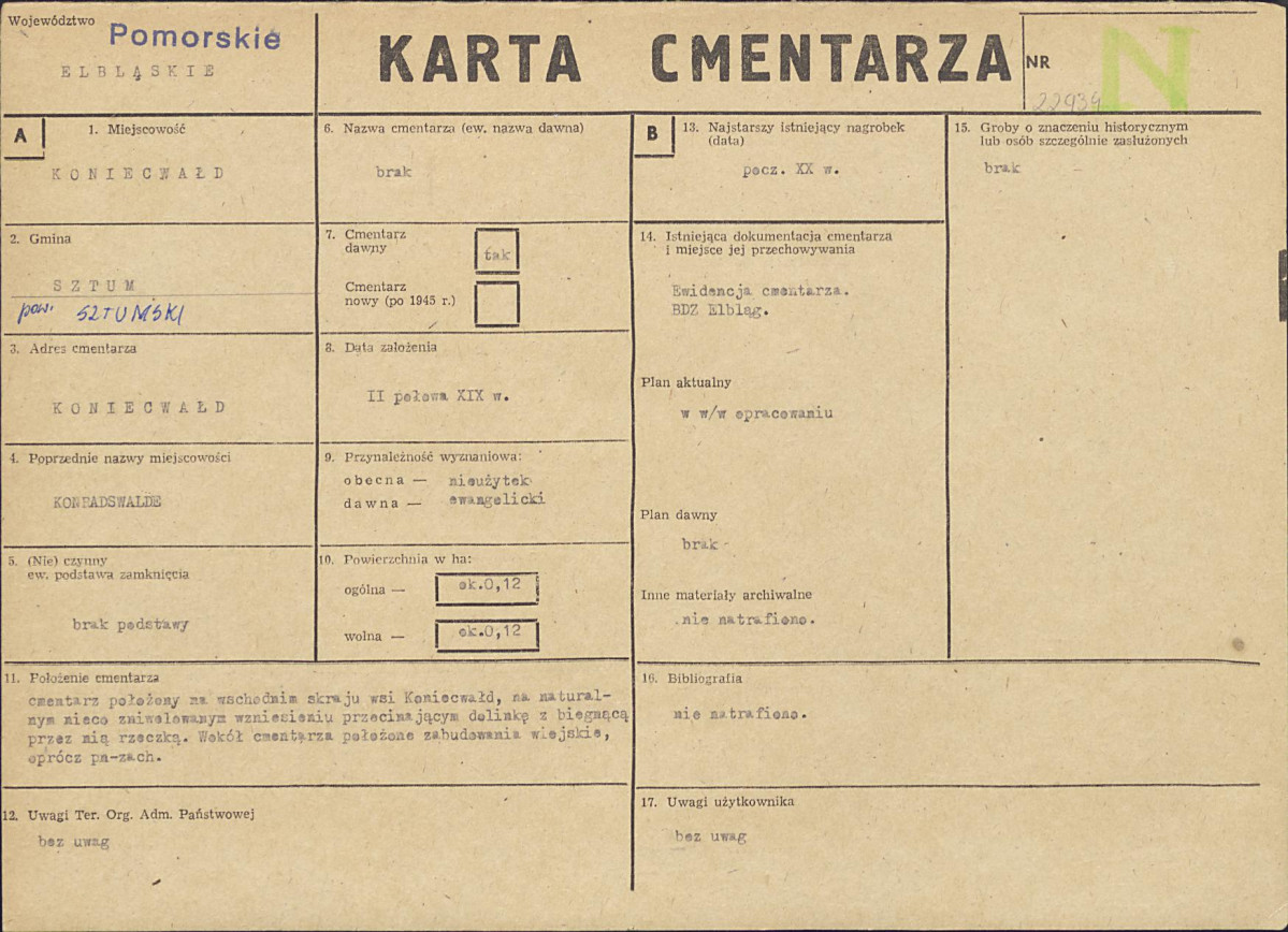 KC - Karta cmentarza, skan nr 1