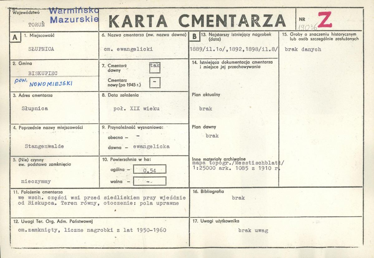 KC - Karta cmentarza, skan nr 1