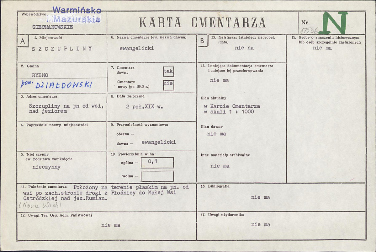 KC - Karta cmentarza, skan nr 1