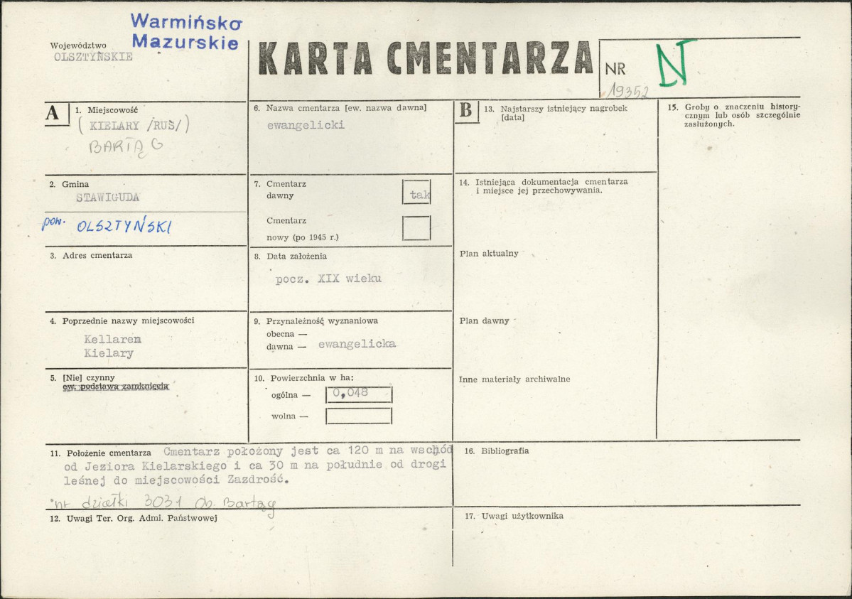 KC - Karta cmentarza, skan nr 1