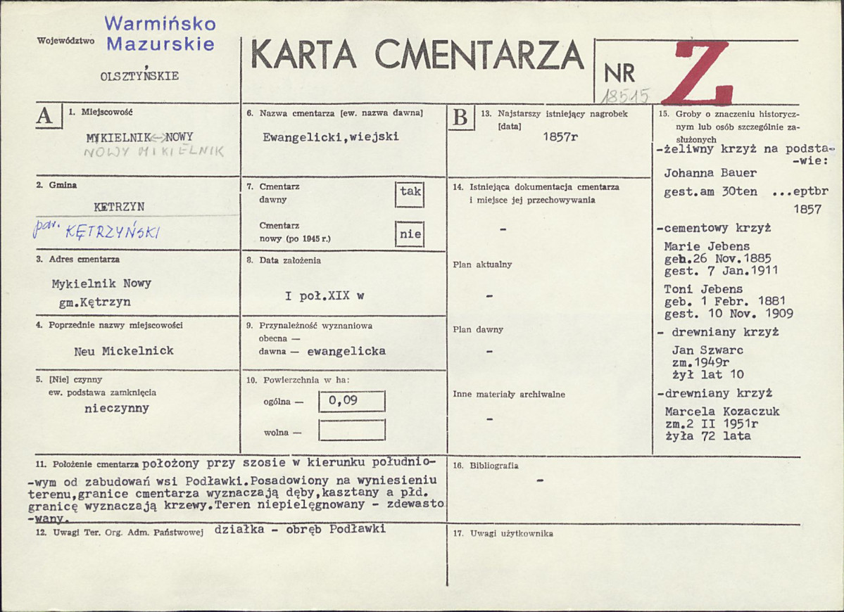 KC - Karta cmentarza, skan nr 1