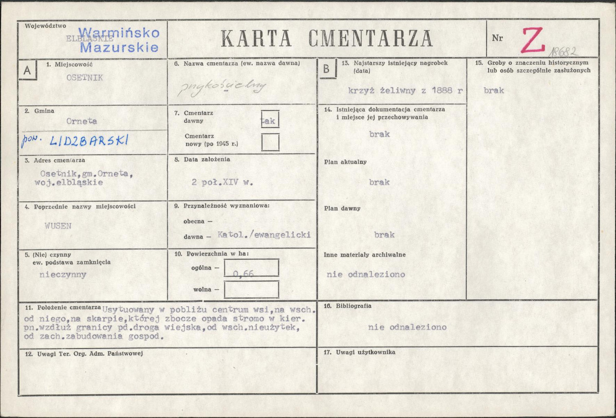 KC - Karta cmentarza, skan nr 1
