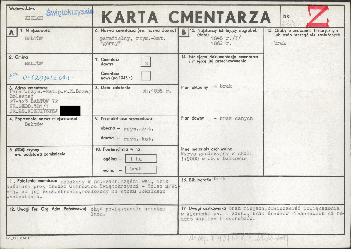 KC - Karta cmentarza, skan nr 1