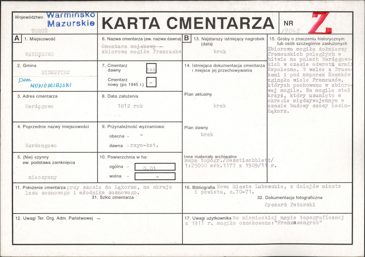 KC - Karta cmentarza, skan nr 1