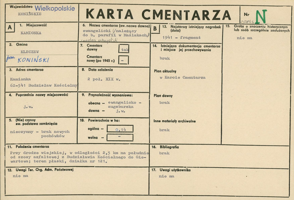 KC - Karta cmentarza, skan nr 1
