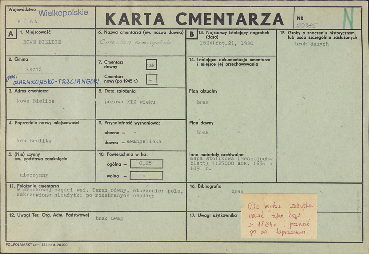 KC - Karta cmentarza, skan nr 1