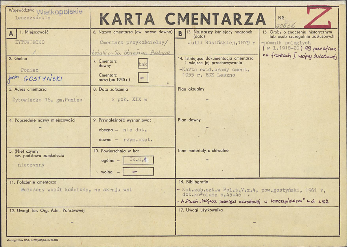 KC - Karta cmentarza, skan nr 1
