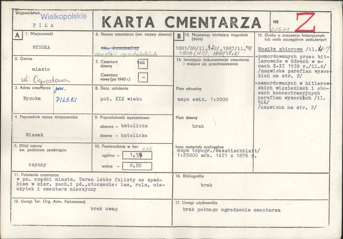 KC - Karta cmentarza, skan nr 1
