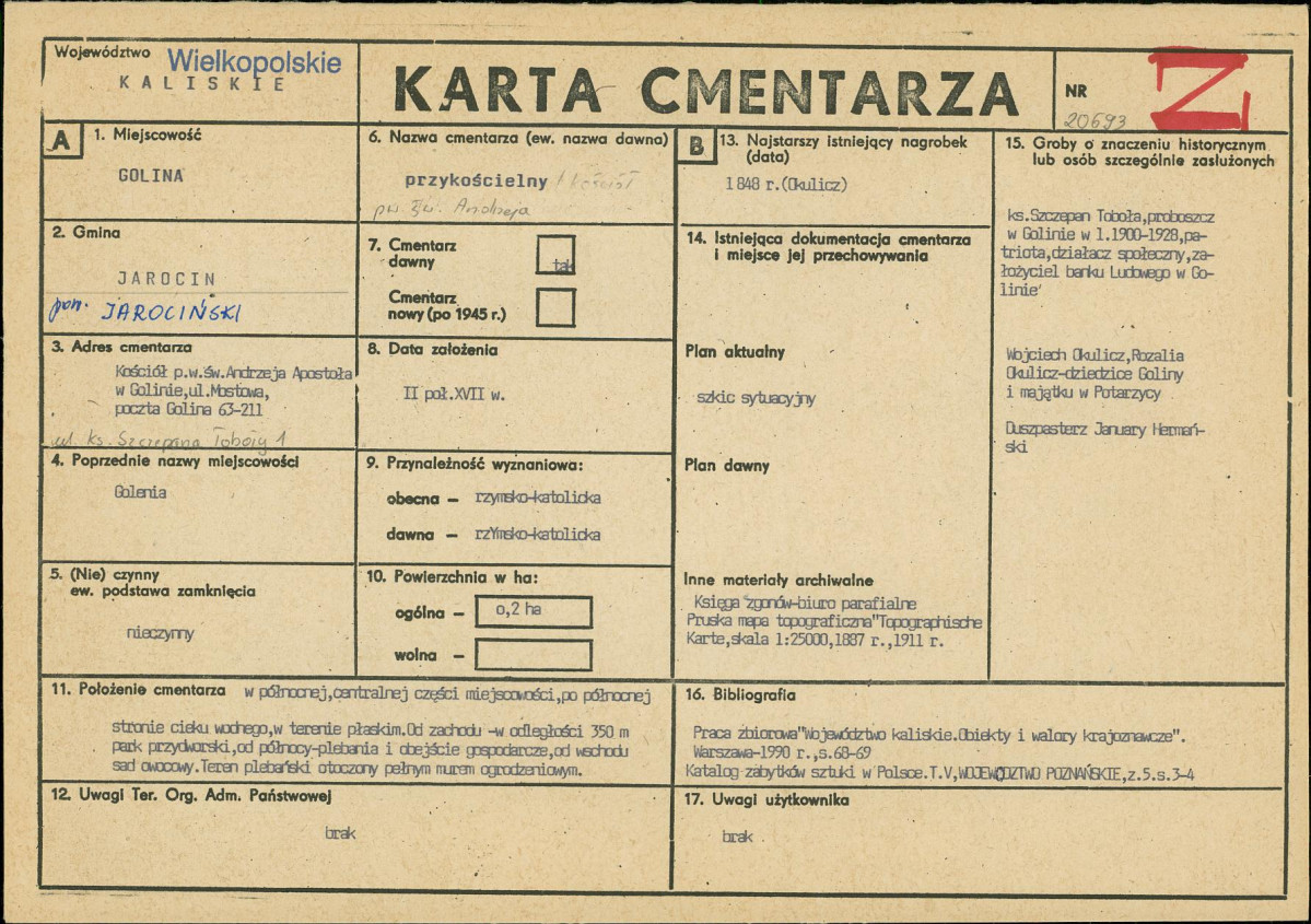 KC - Karta cmentarza, skan nr 1