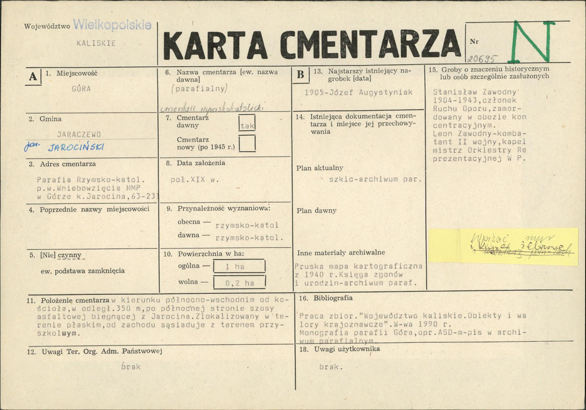 KC - Karta cmentarza, skan nr 1