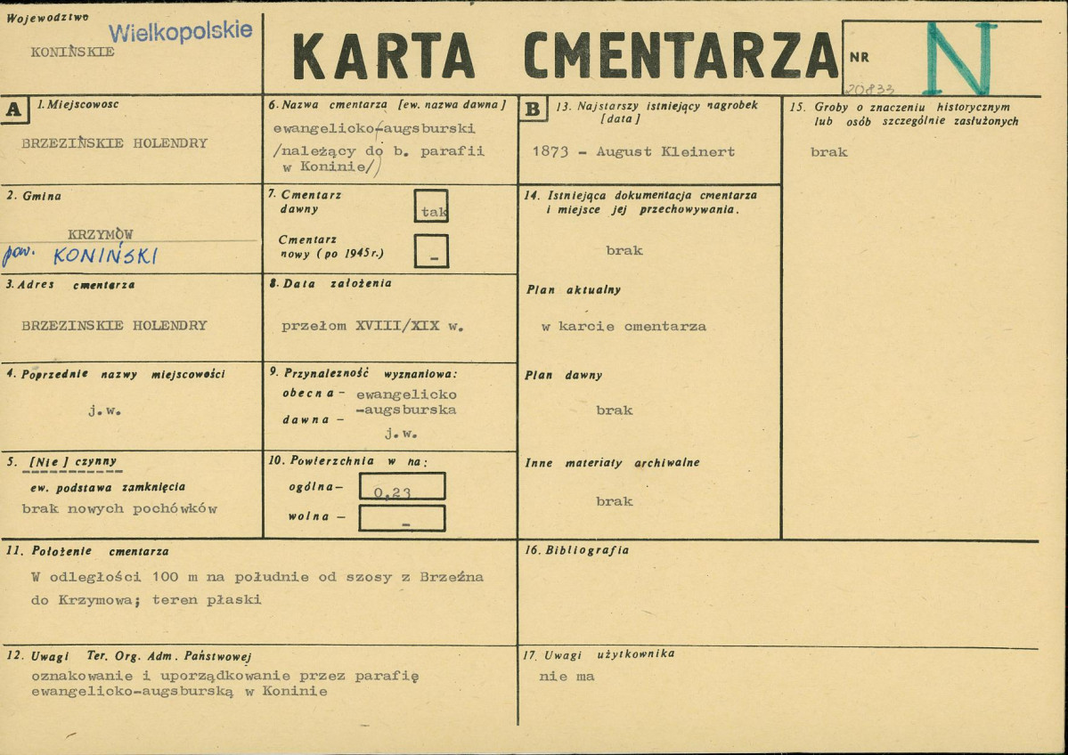 KC - Karta cmentarza, skan nr 1