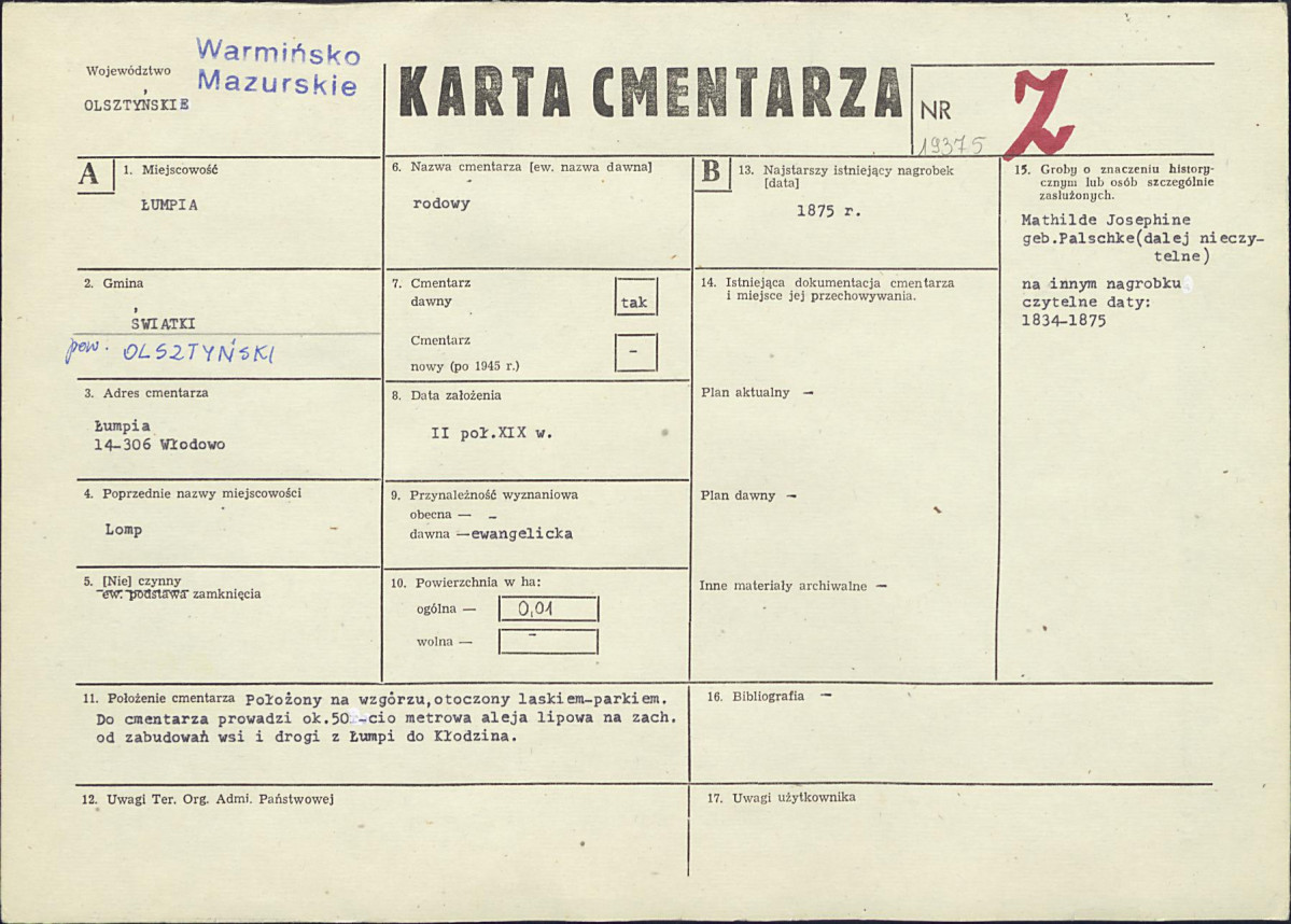 KC - Karta cmentarza, skan nr 1