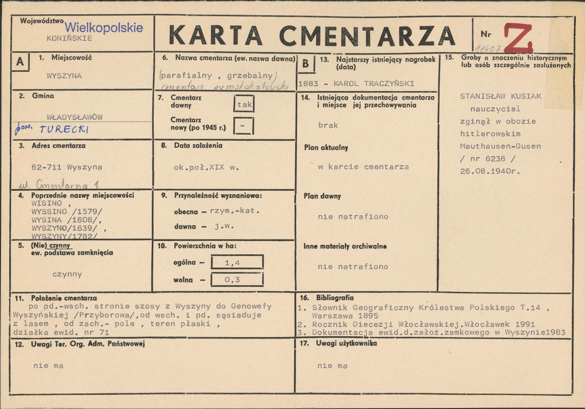 KC - Karta cmentarza, skan nr 1