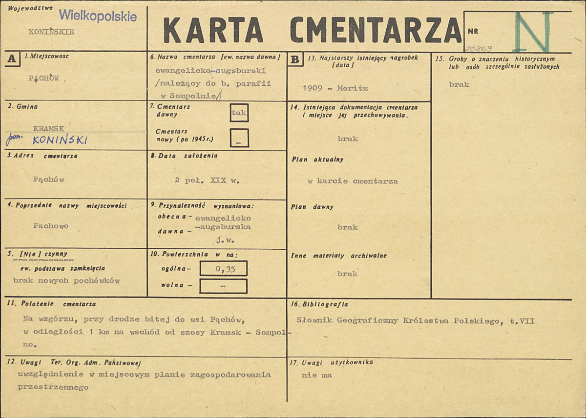 KC - Karta cmentarza, skan nr 1