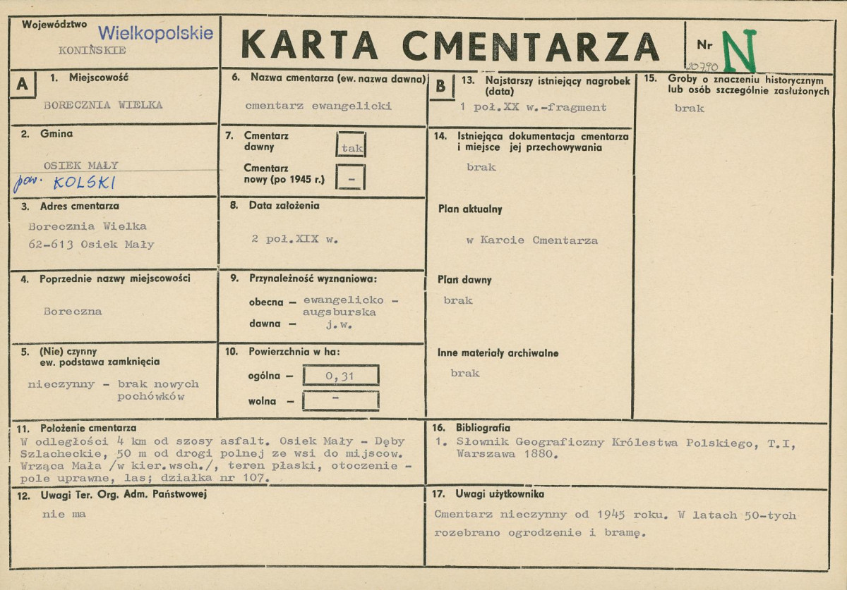 KC - Karta cmentarza, skan nr 1