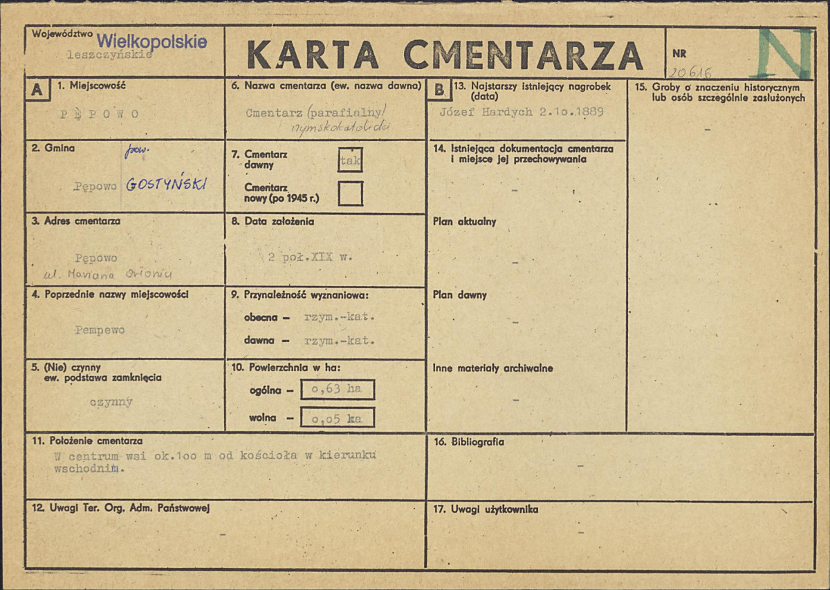 KC - Karta cmentarza, skan nr 1
