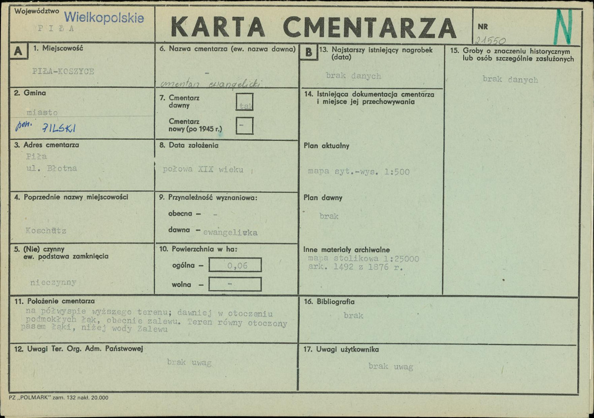 KC - Karta cmentarza, skan nr 1