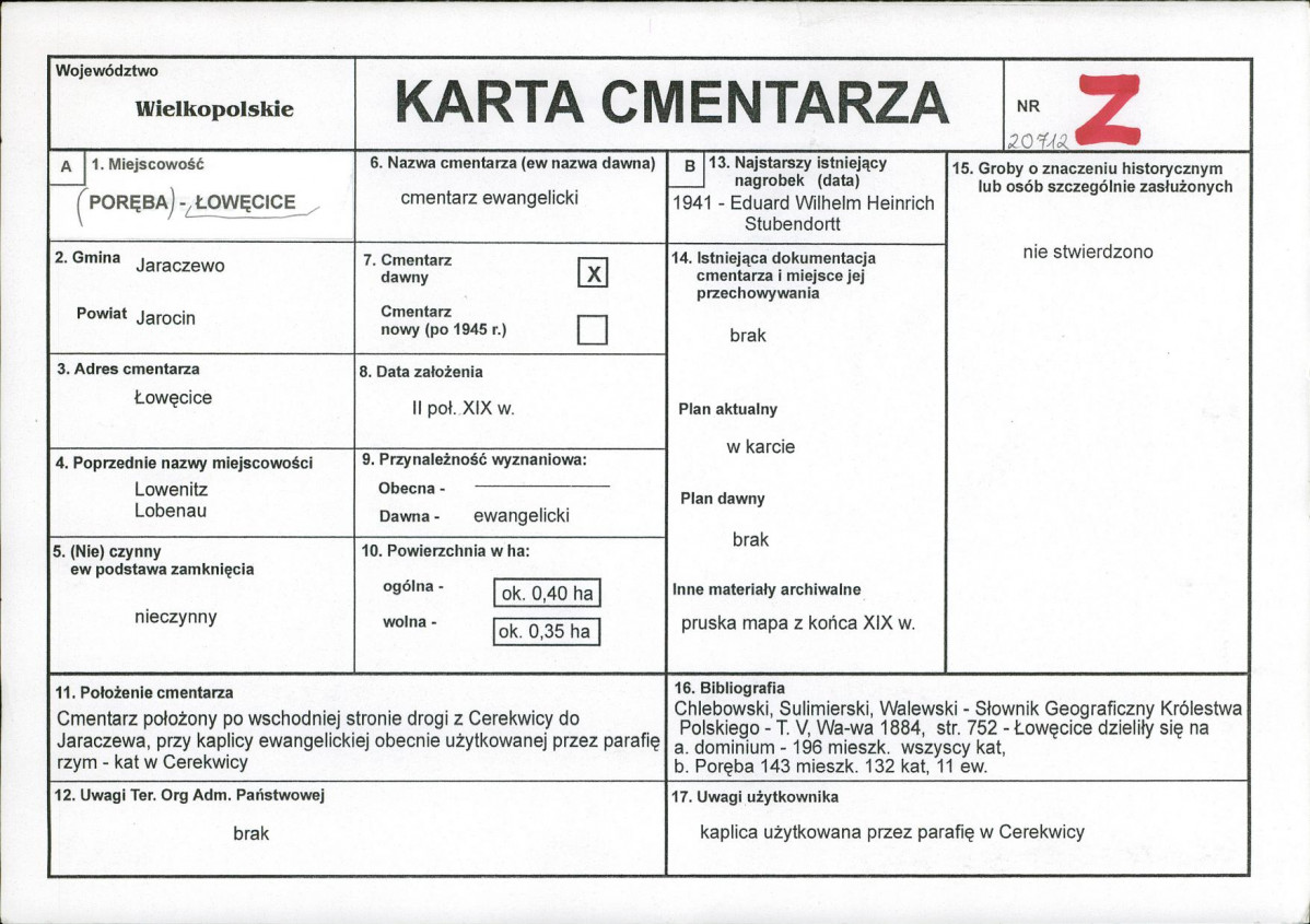 KC - Karta cmentarza, skan nr 1