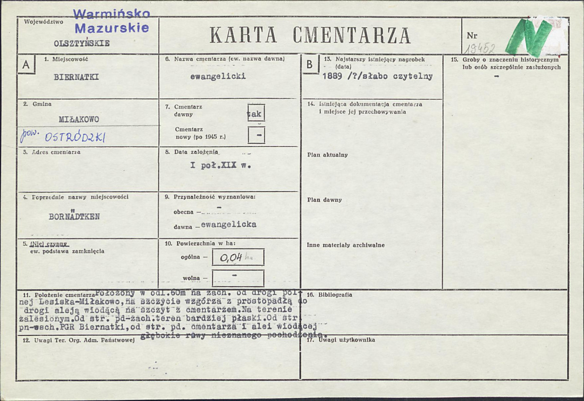 KC - Karta cmentarza, skan nr 1