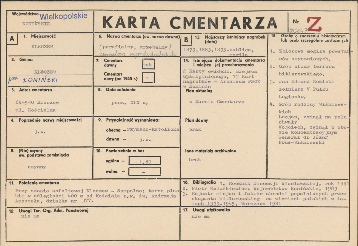 KC - Karta cmentarza, skan nr 1