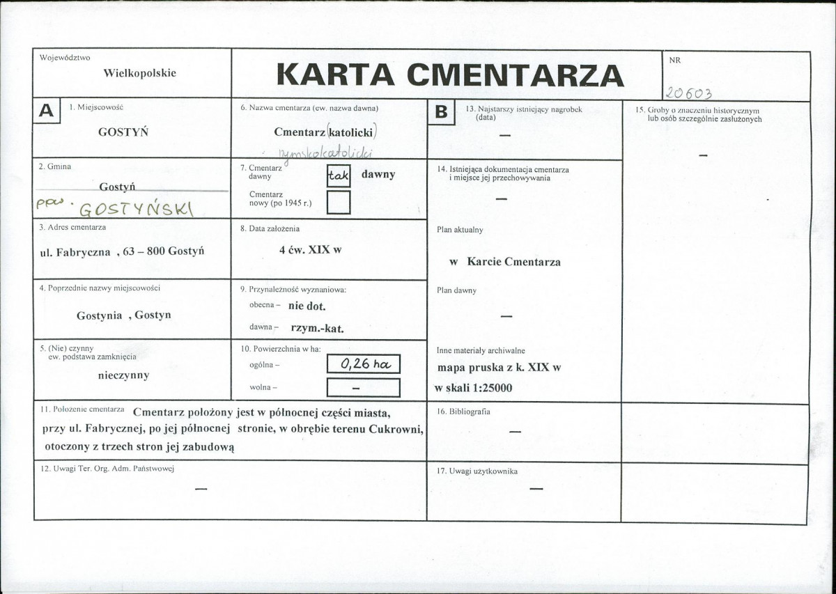 KC - Karta cmentarza, skan nr 1
