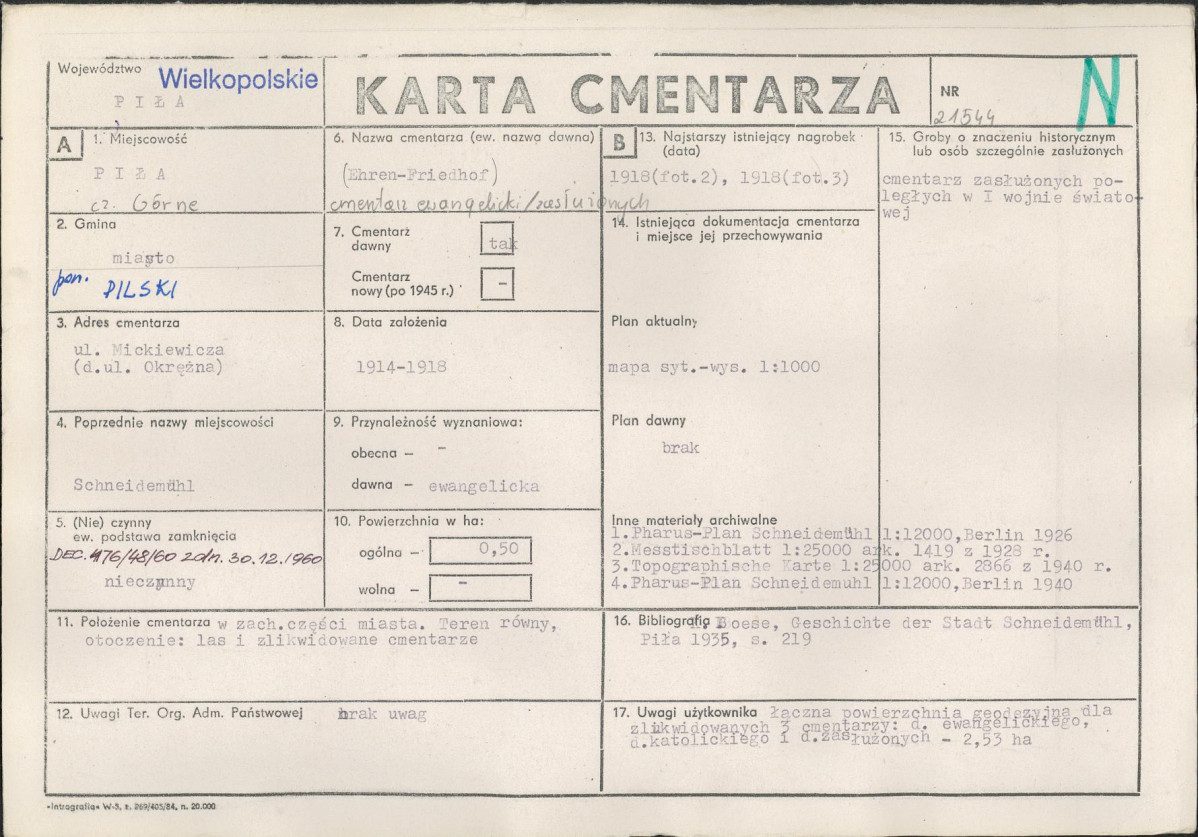 KC - Karta cmentarza, skan nr 1