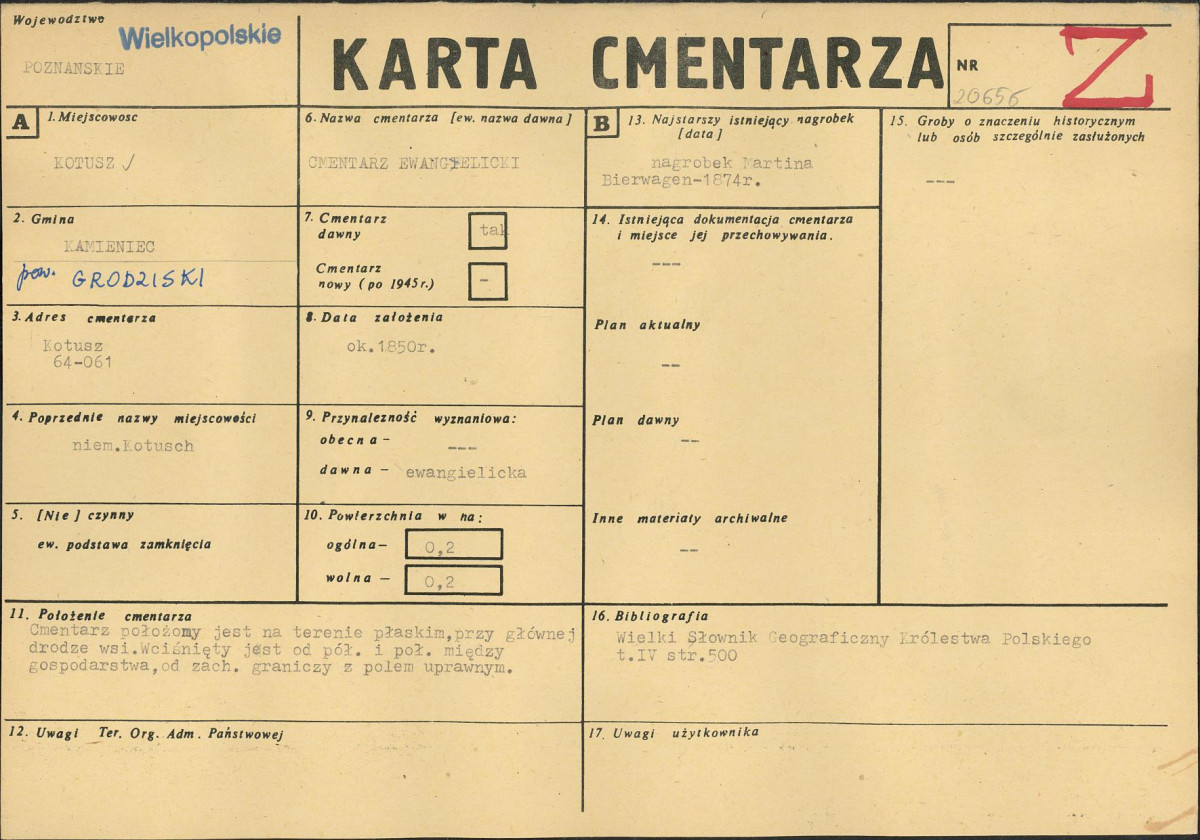 KC - Karta cmentarza, skan nr 1