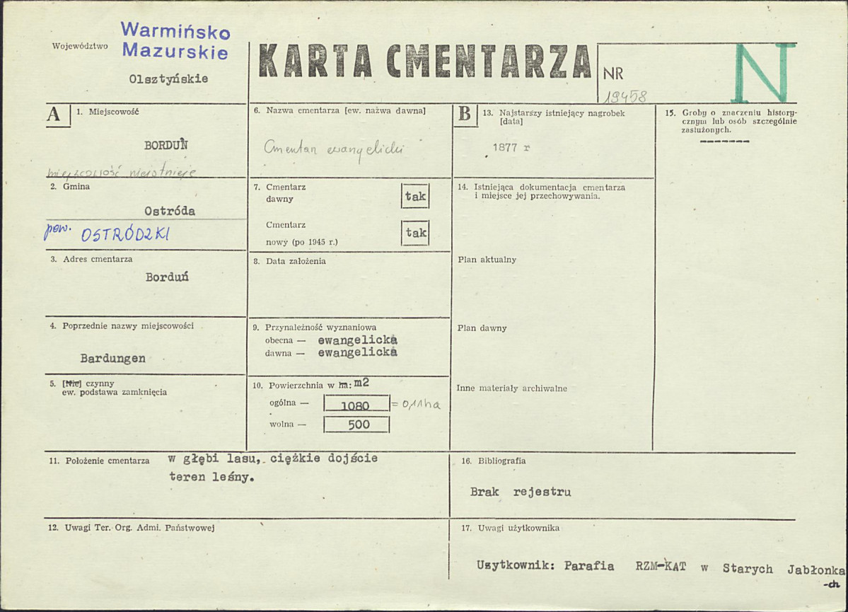 KC - Karta cmentarza, skan nr 1