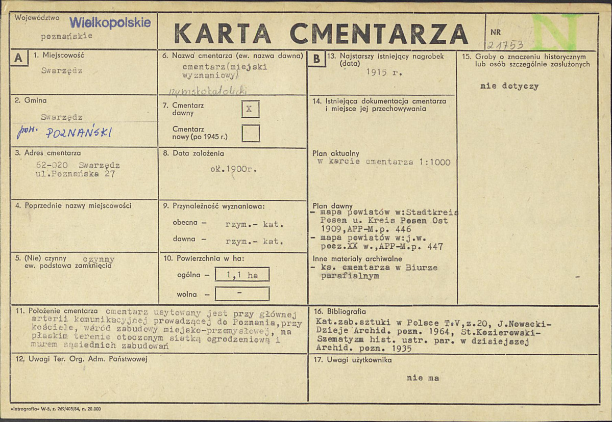 KC - Karta cmentarza, skan nr 1
