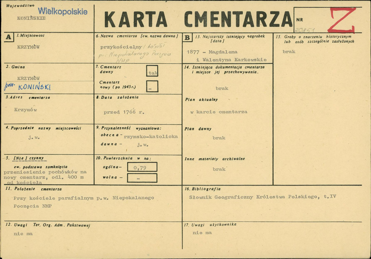 KC - Karta cmentarza, skan nr 1